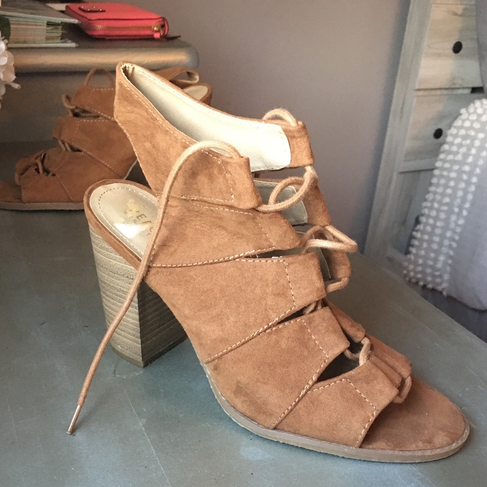 Suede tie up heels
